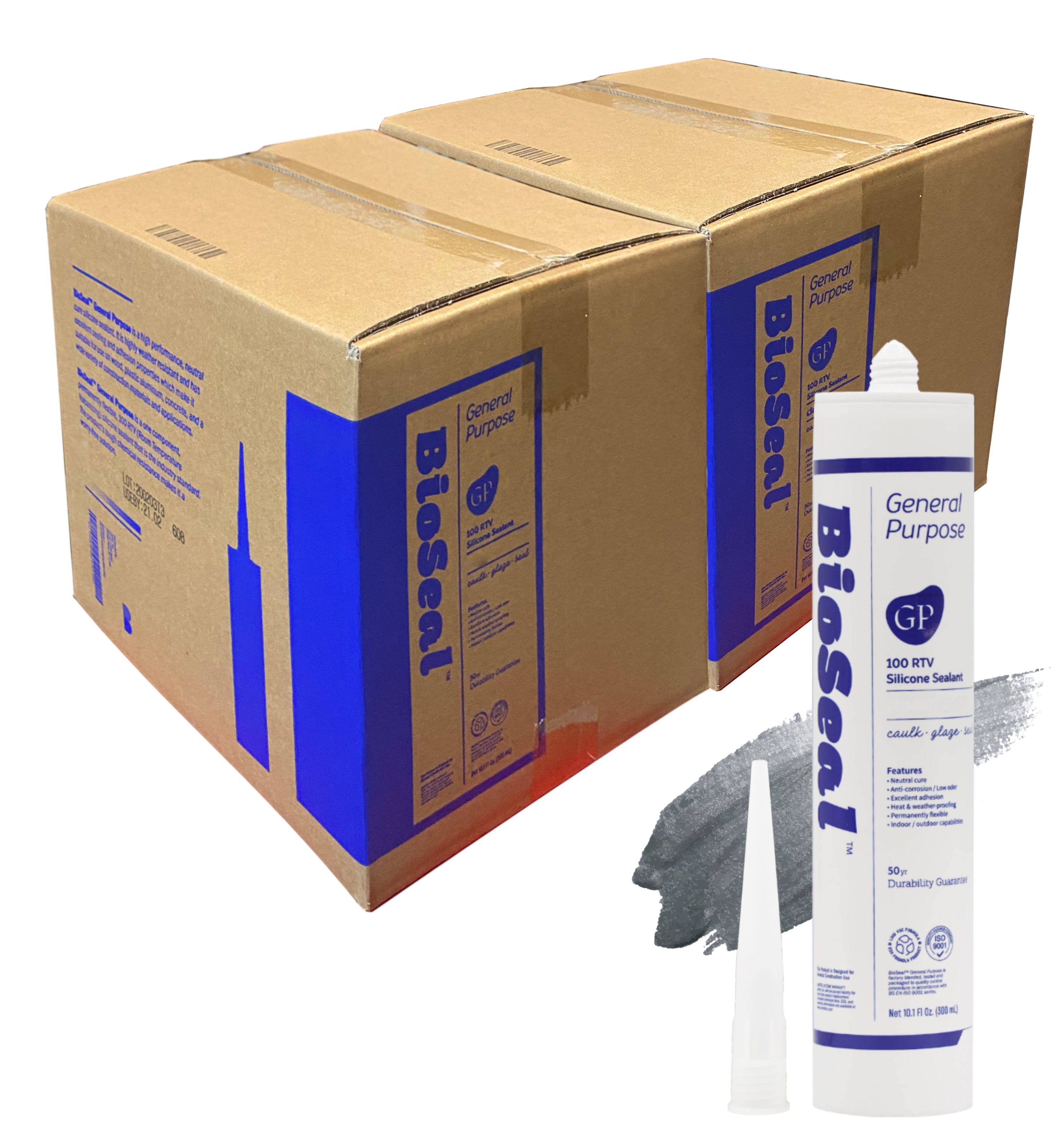 Aluminum General Purpose BioSeal Silicone Caulk & Sealant 10.1oz - UV Protection / 100% RTV / Odorless