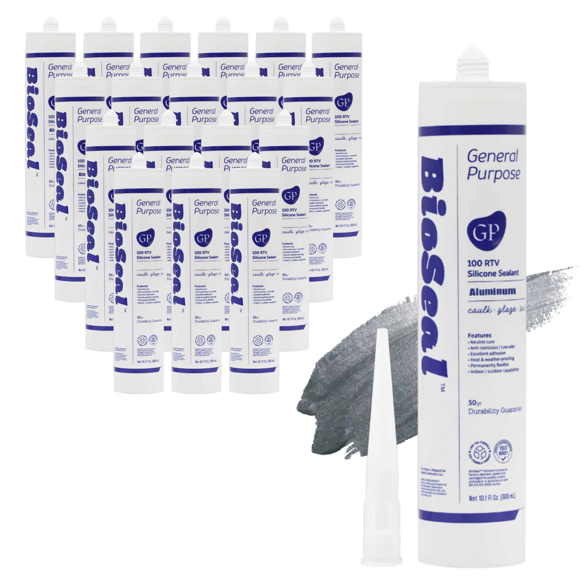 Aluminum General Purpose BioSeal Silicone Caulk & Sealant 10.1oz - UV Protection / 100% RTV / Odorless